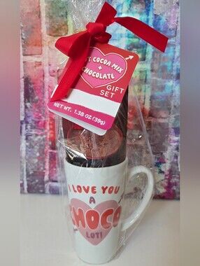 I Love You A Choco Lot Ceramic Mug with Hot Cocoa + Chocolate Gift Set